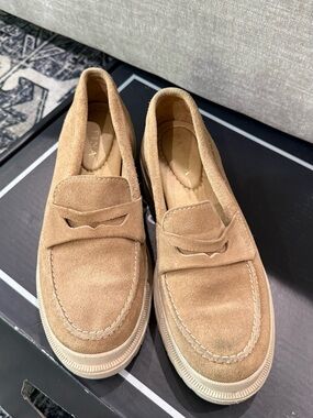 Portland Leather Suede Penny Loafers in Tan